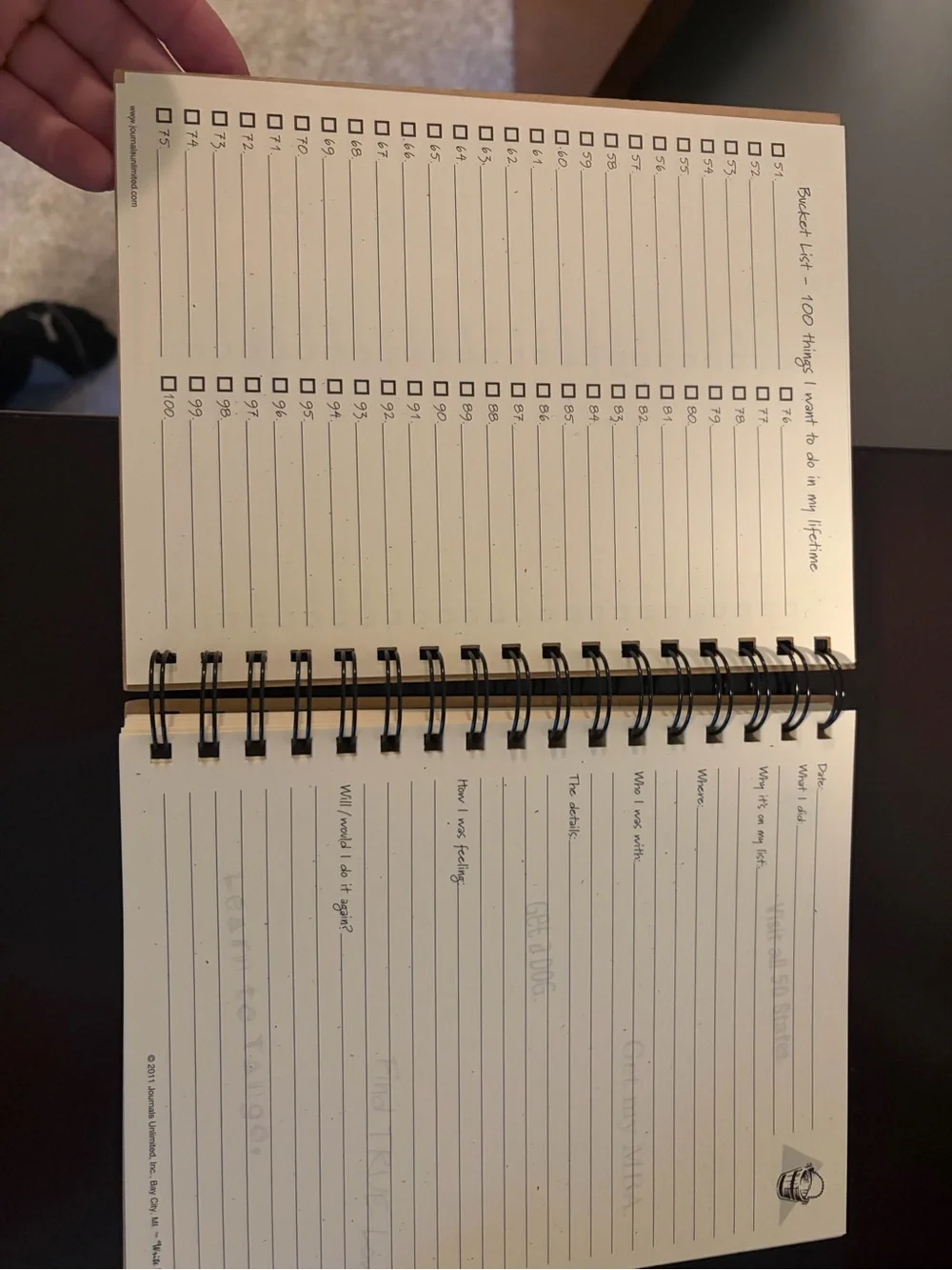 My Bucket List Journal Spiral Notebook - Kraft Cover with Blue Accent